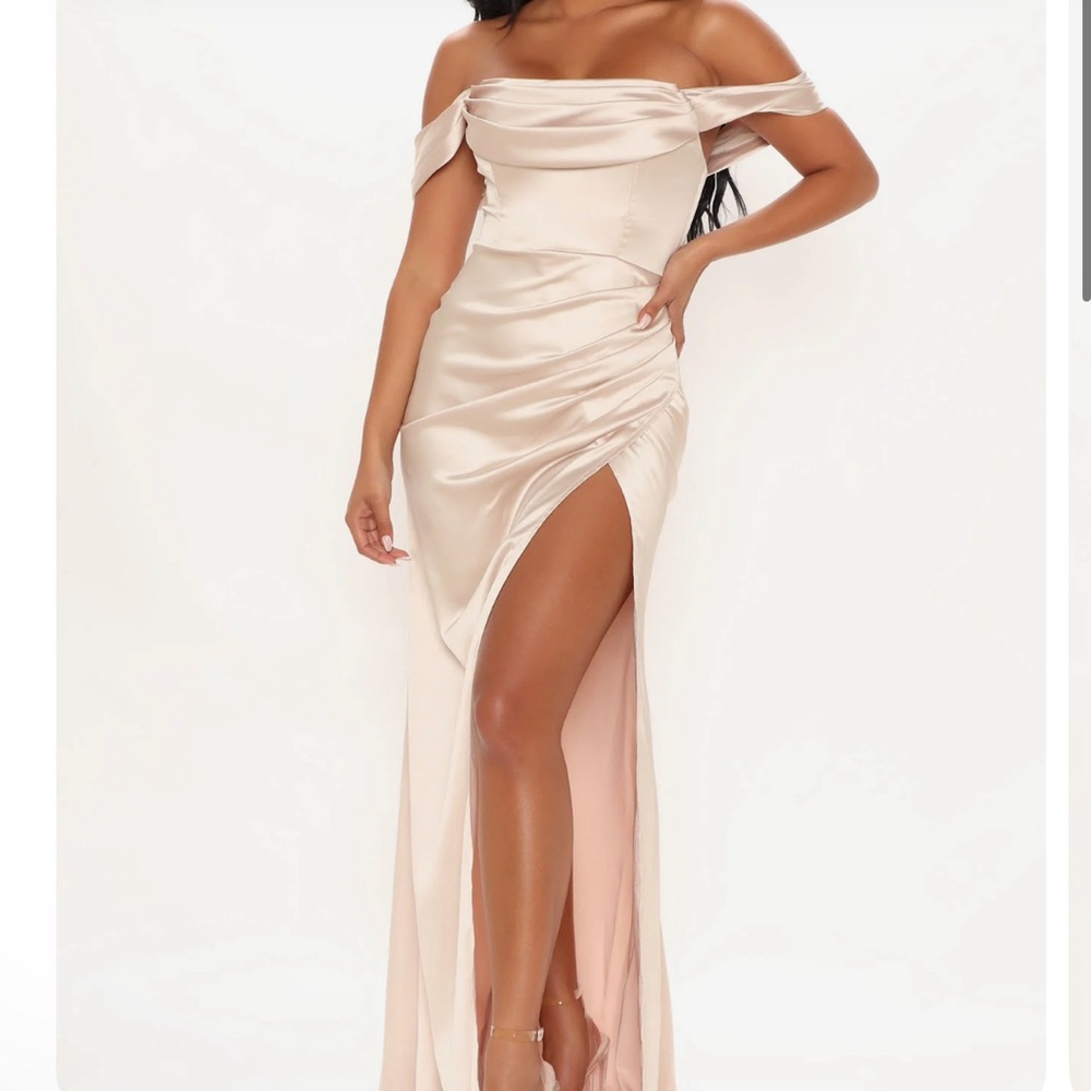 Fashion Nova Dress for success satin Champagne maxi dress